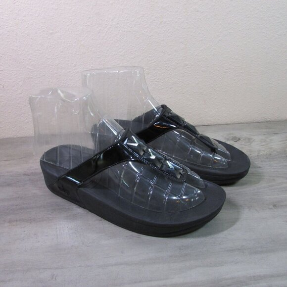 fitflop Women's 9 Pietra Beaded Thong Flip Flop Sandal - Black - Picture 1 of 7